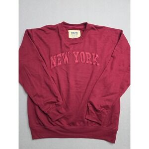 New York Popular Sweatshirt Men's Large Maroon Embroidered Logo Fleece Lined